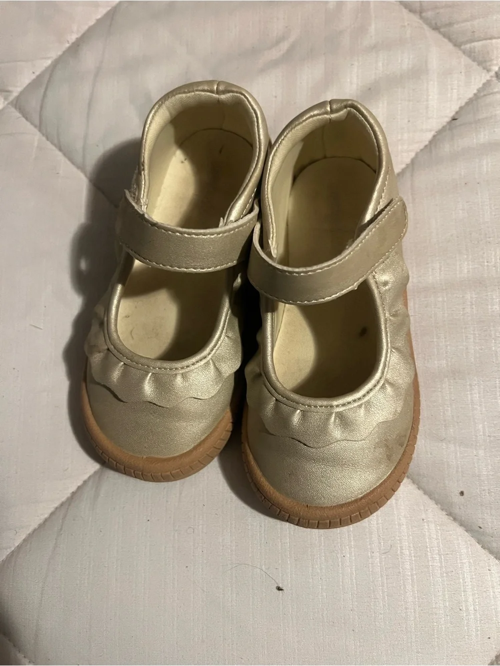 Girls' Metallic Gold Mary Jane Shoes with Hook & Loop Strap